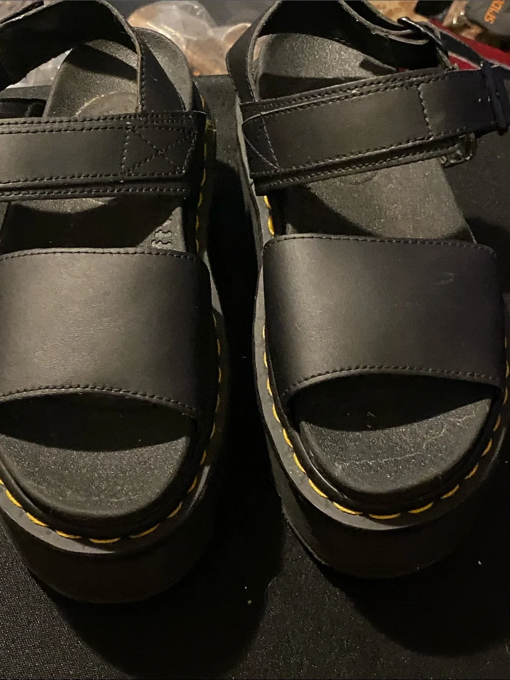 DR. Martens QUAD LEATHER BLACK PLATFORM SANDAL WO SIZE 8 EUC DOUBLE BUCKLE STRAP